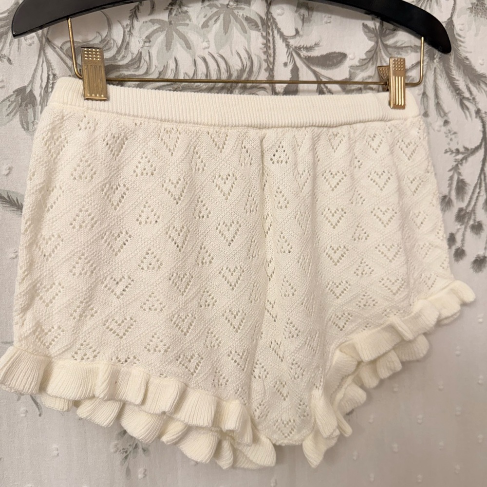 Free People Ivory Knit Ruffle Pajama Shorts - Picture 2 of 5